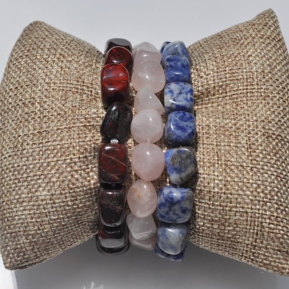 Treo Pak / Brecciated Jasper , Sodalite, & Rose Quartz Chucky Stretch Bracelets - Picture 1 of 4